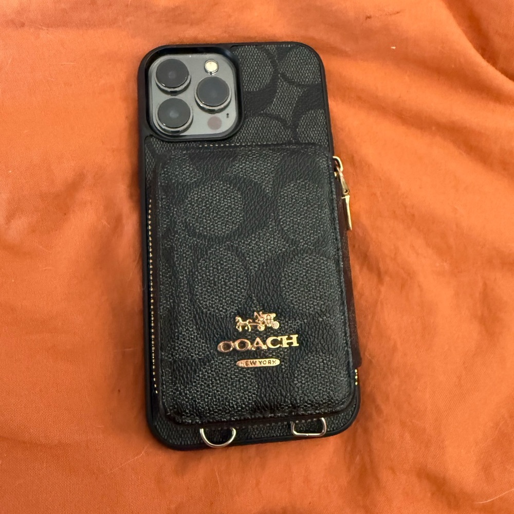 Coach Signature Black Phone Case with Gold Accents